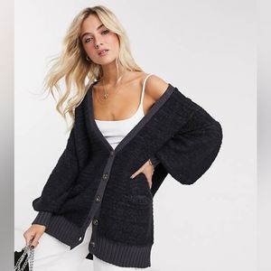 Free People snow drop sweater cardigan Size L black